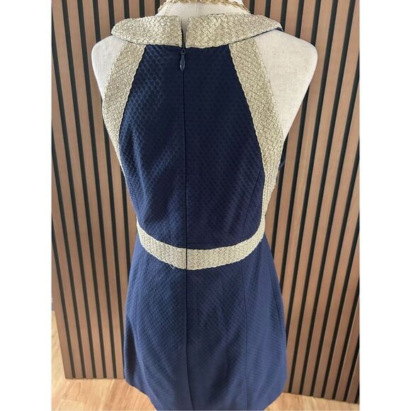 Lilly Pulitzer Eliana True Navy Braided Gold Cocktail Shift Dress size 6 - Picture 4 of 7